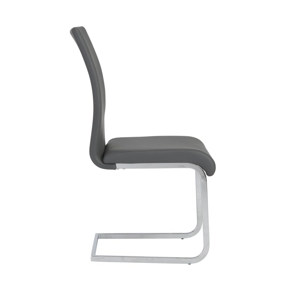 Set of Four Gray and Silver Upholstered Leather Dining Side Chairs