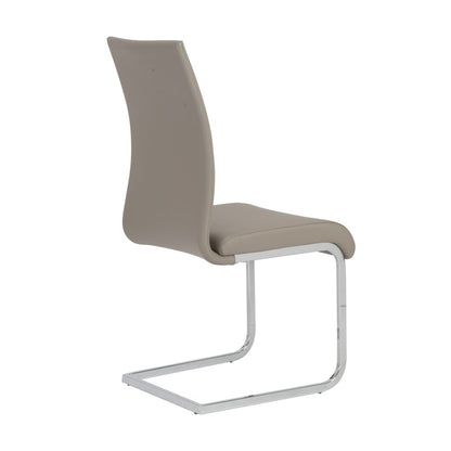 Set of Four Taupe and Silver Upholstered Leather Dining Side Chairs