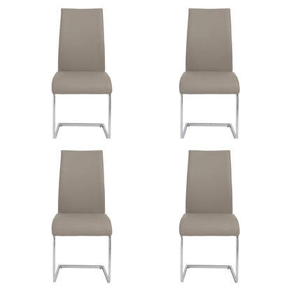 Set of Four Taupe and Silver Upholstered Leather Dining Side Chairs