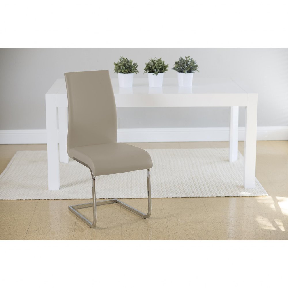 Set of Four Taupe and Silver Upholstered Leather Dining Side Chairs