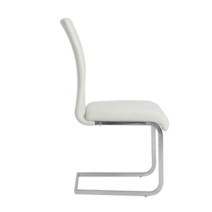 Set of Four White and Silver Upholstered Leather Dining Side Chairs