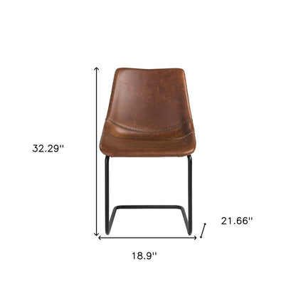 Set of Two Brown and Black Upholstered Leather Dining Side Chairs