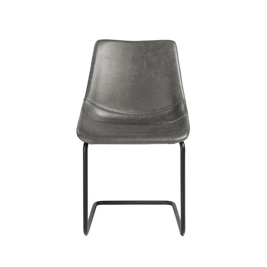 Set of Two Gray and Black Upholstered Leather Dining Side Chairs
