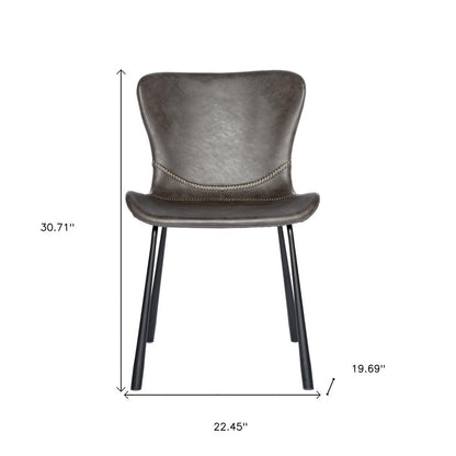 Set of Two Gray and Silver Upholstered Leather Dining Side Chairs