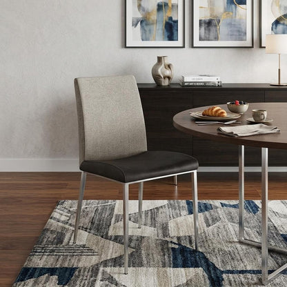 Set of Two Light Gray And Silver Upholstered Fabric Dining Side Chairs