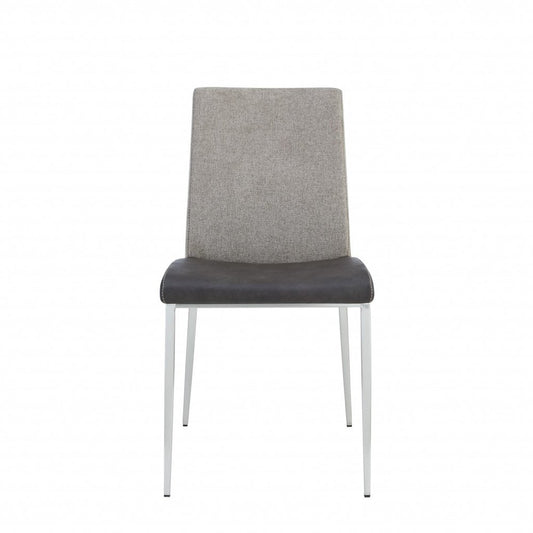 Set of Two Light Gray And Silver Upholstered Fabric Dining Side Chairs