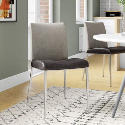 Set of Two Light Gray And Silver Upholstered Fabric Dining Side Chairs