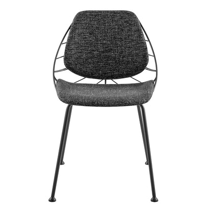 Set of Two Leaf Dark Gray Fabric and Black Dining Chairs