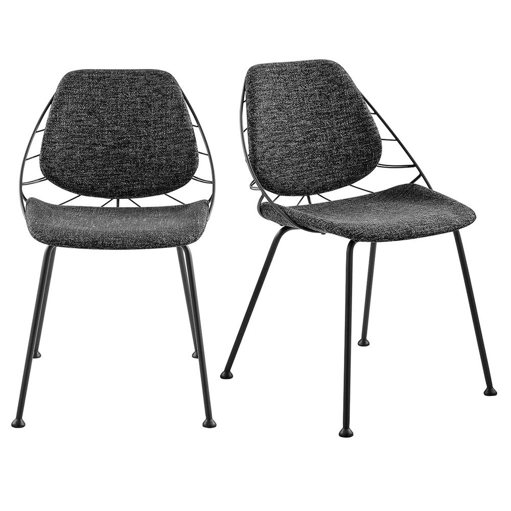 Set of Two Black Upholstered Fabric Dining Side Chairs