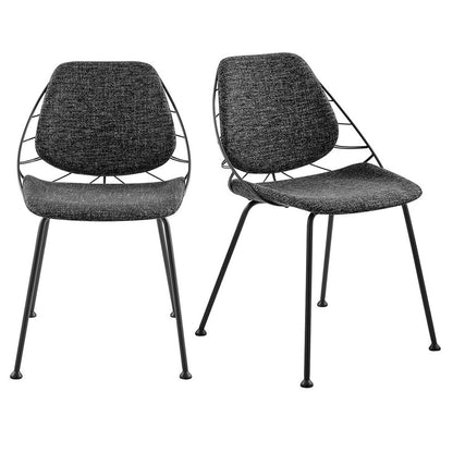 Set of Two Black Upholstered Fabric Dining Side Chairs