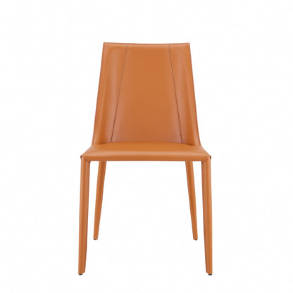 Terra Cotta Upholstered Leather Dining Side Chair