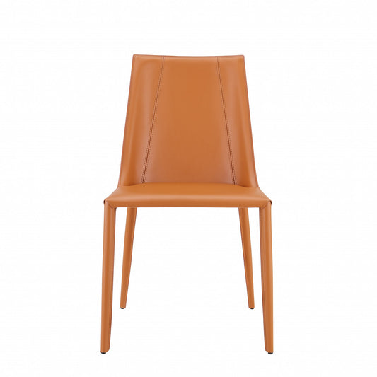 Terra Cotta Upholstered Leather Dining Side Chair