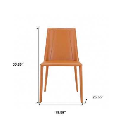 Terra Cotta Upholstered Leather Dining Side Chair