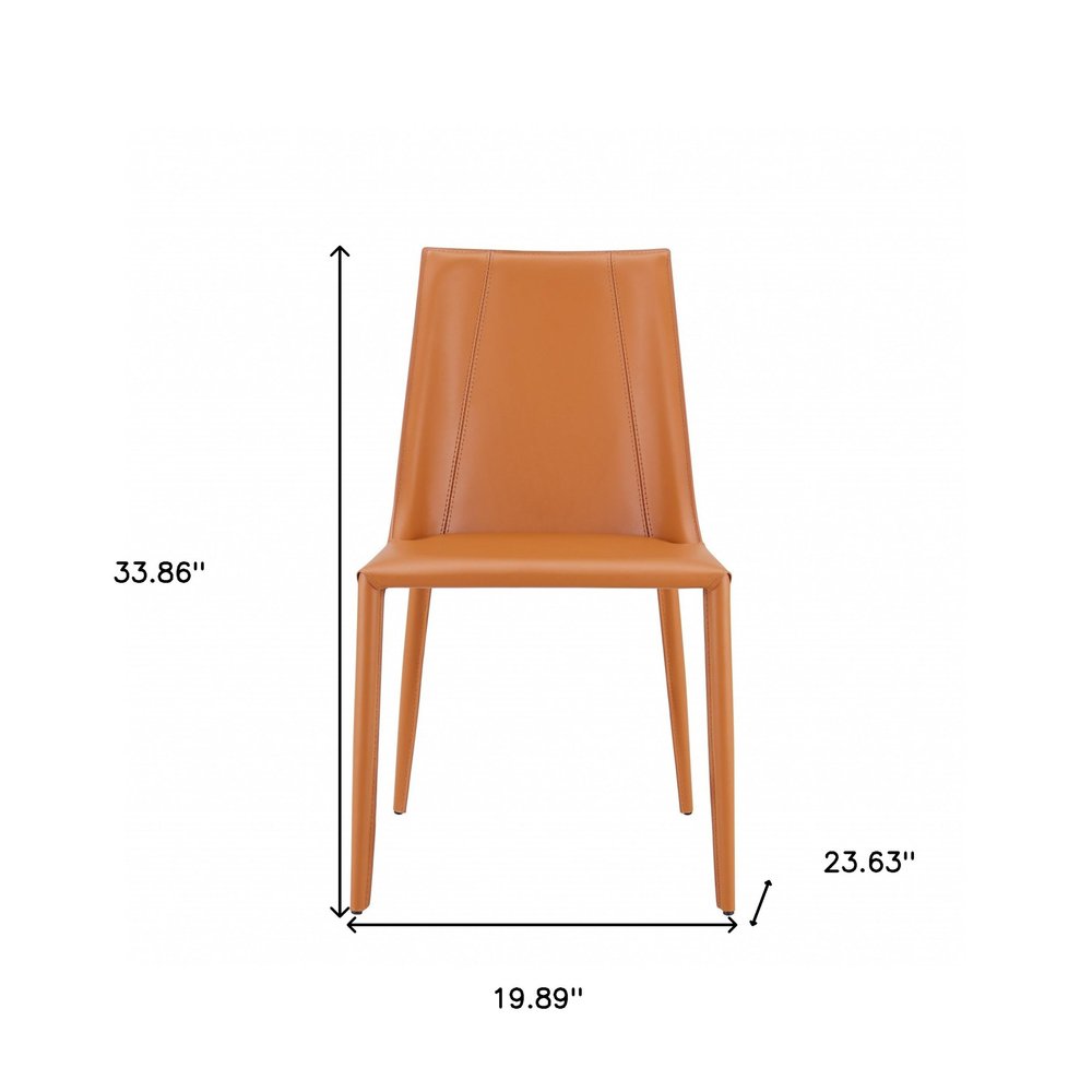 Terra Cotta Upholstered Leather Dining Side Chair