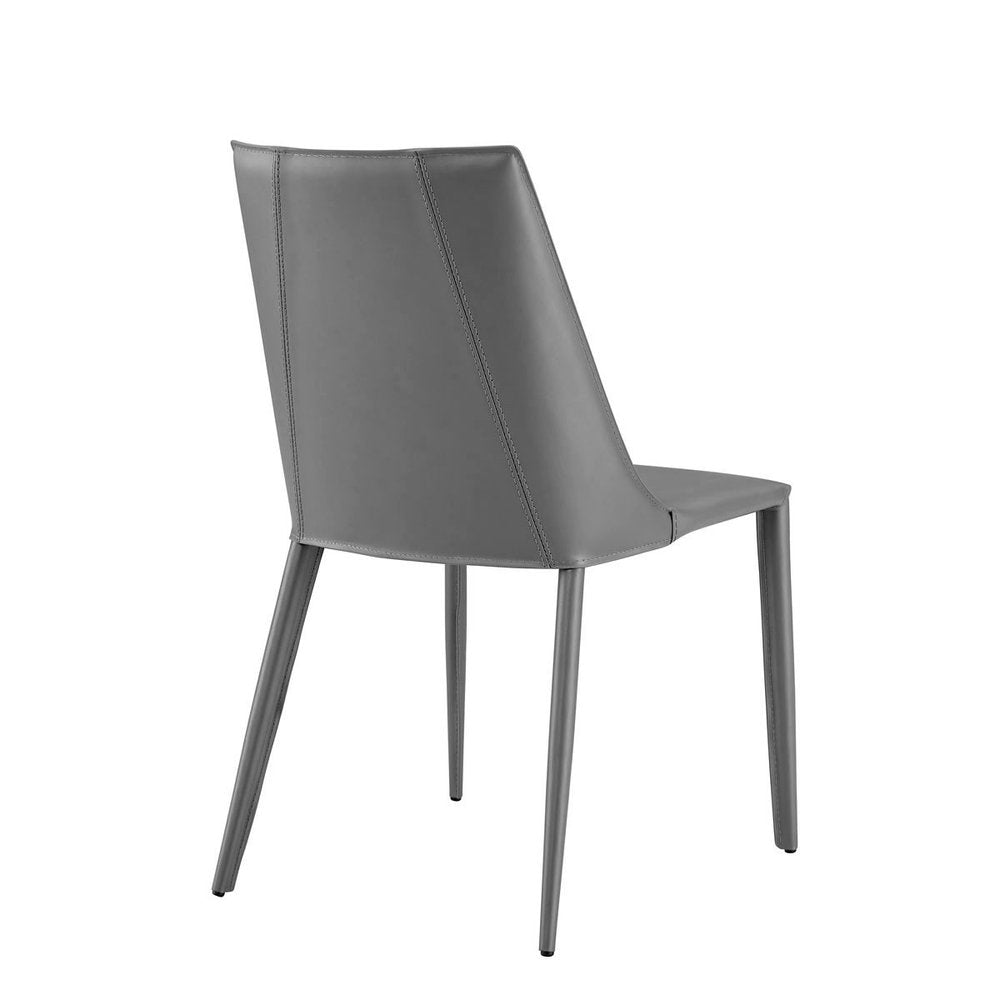 Gray Upholstered Leather Dining Side Chair