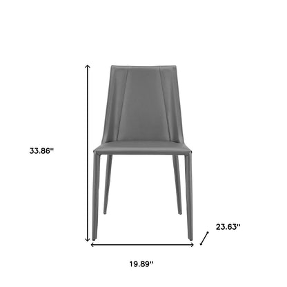 Gray Upholstered Leather Dining Side Chair