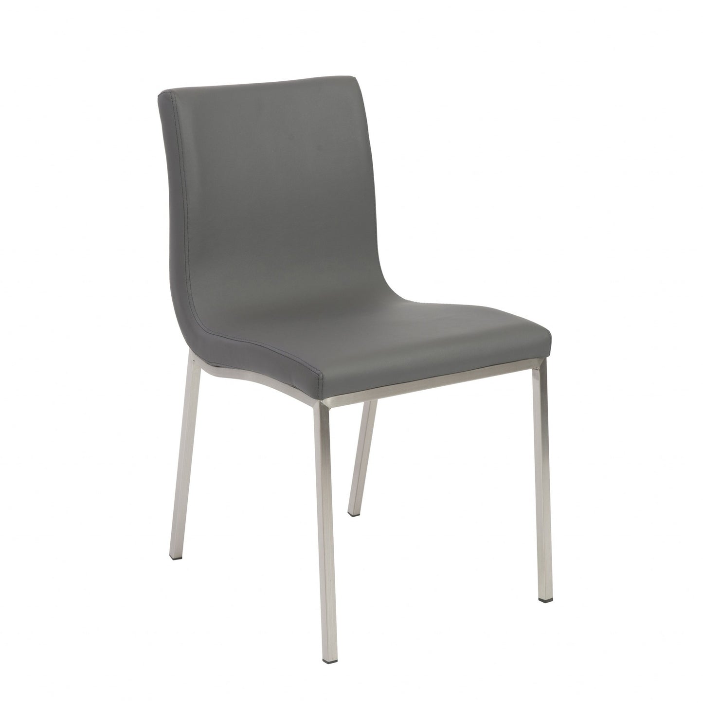 Set of Two Gray And Silver Upholstered Leather Dining Side Chairs