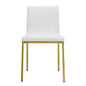 Set of Two White and Gold Upholstered Leather Dining Side Chairs