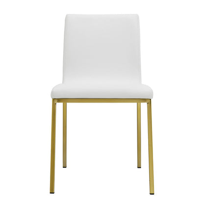 Set of Two White and Gold Upholstered Leather Dining Side Chairs
