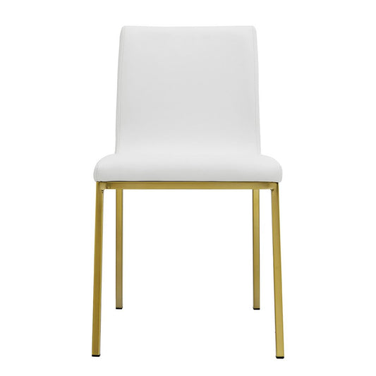 Set of Two White and Gold Upholstered Leather Dining Side Chairs