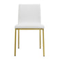 Set of Two White and Gold Upholstered Leather Dining Side Chairs