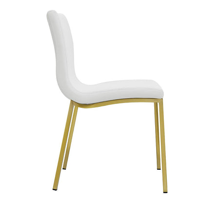 Set of Two White and Gold Upholstered Leather Dining Side Chairs