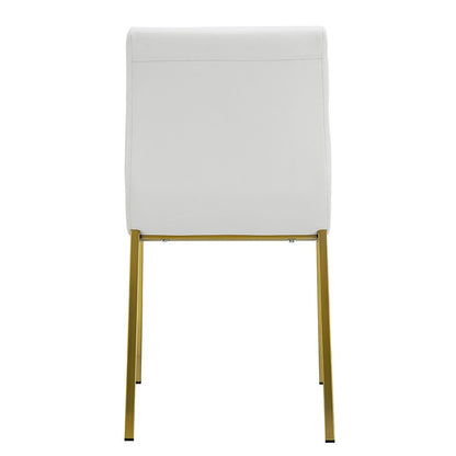 Set of Two White and Gold Upholstered Leather Dining Side Chairs