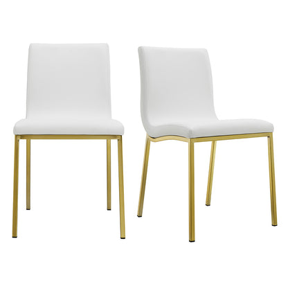 Set of Two Minimalist White Faux Faux Leather and Gold Chairs