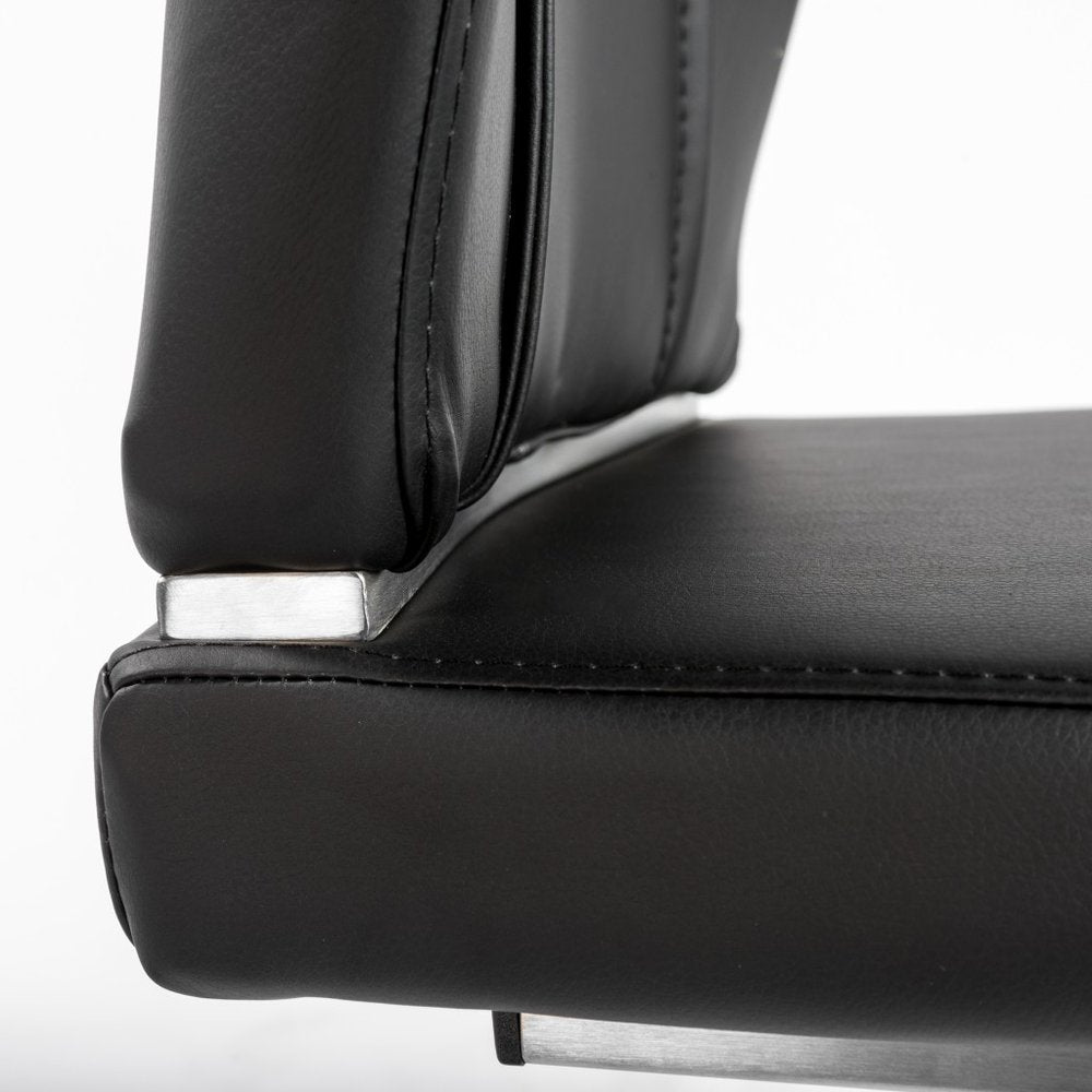 Set of Two Black and Silver Upholstered Leather Dining Side Chairs