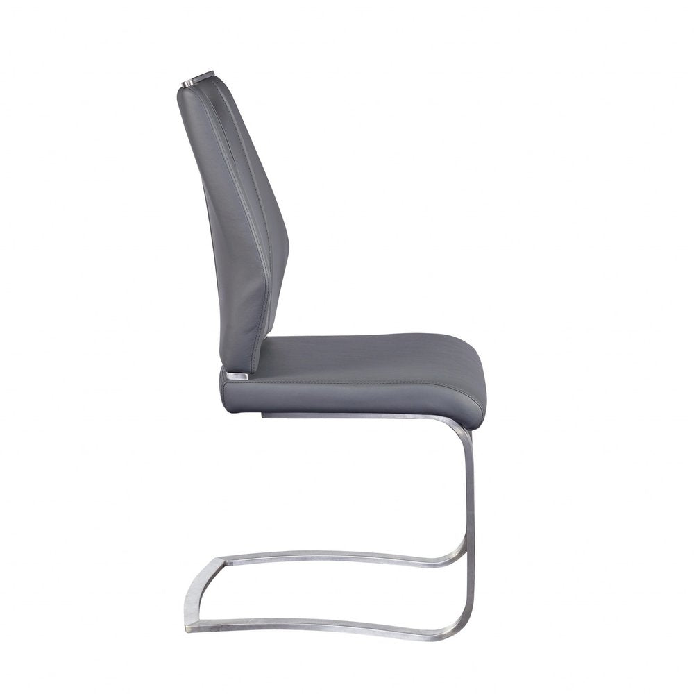 Set of Two Gray and Silver Upholstered Leather Dining Side Chairs