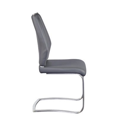 Set of Two Gray and Silver Upholstered Leather Dining Side Chairs