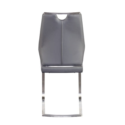 Set of Two Gray and Silver Upholstered Leather Dining Side Chairs