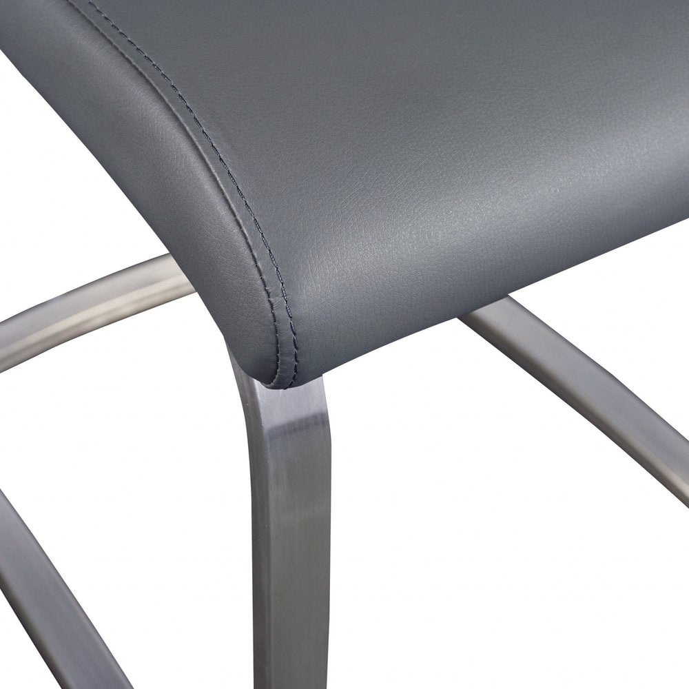 Set of Two Gray and Silver Upholstered Leather Dining Side Chairs