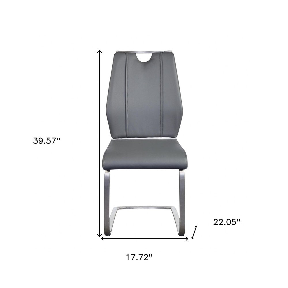 Set of Two Gray and Silver Upholstered Leather Dining Side Chairs