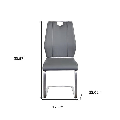 Set of Two Gray and Silver Upholstered Leather Dining Side Chairs