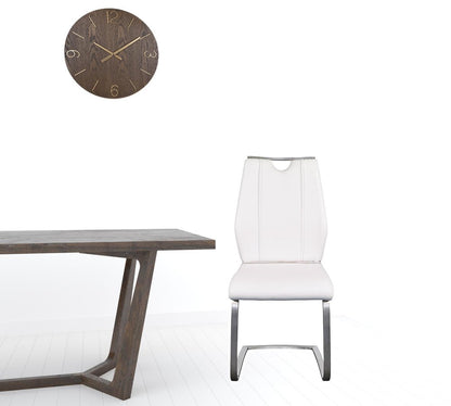 Set of Two White and Silver Upholstered Leather Dining Side Chairs