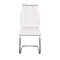 Set of Two White and Silver Upholstered Leather Dining Side Chairs