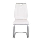 Set of Two White and Silver Upholstered Leather Dining Side Chairs