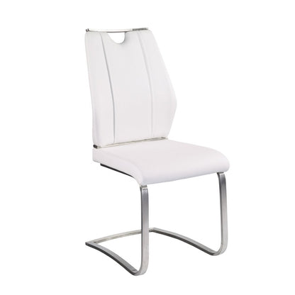 Set of Two White and Silver Upholstered Leather Dining Side Chairs