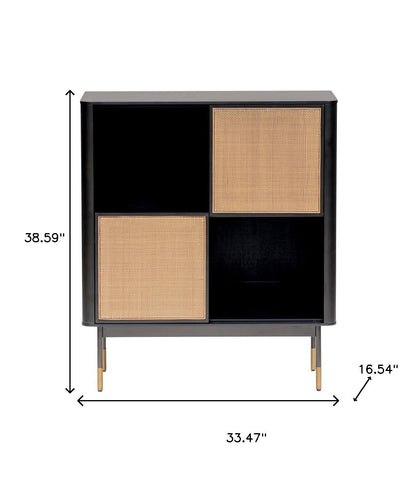 Black Wood and Wicker Accent Cabinet