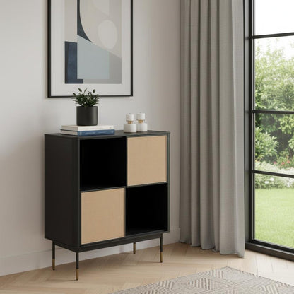 Black Wood and Wicker Accent Cabinet