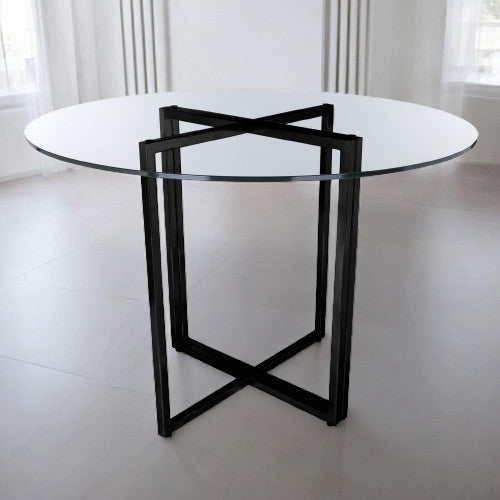 24" Clear And Black Rounded Glass And Metal Trestle Base Dining Table