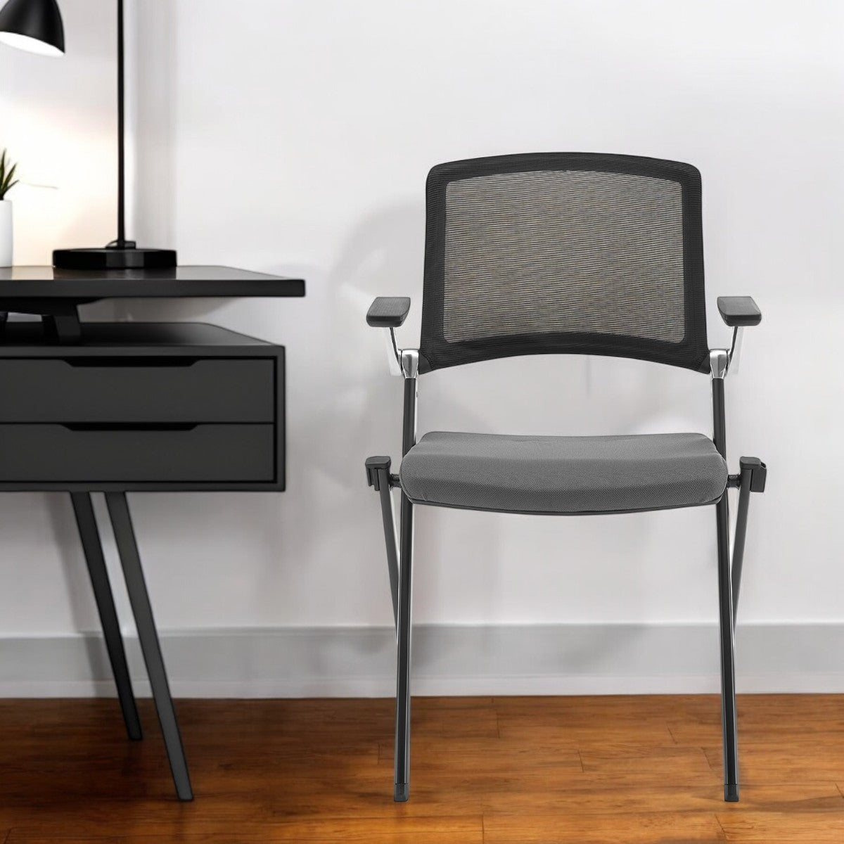 Set of Two Black Gray and Black Mesh Conference Office Chair