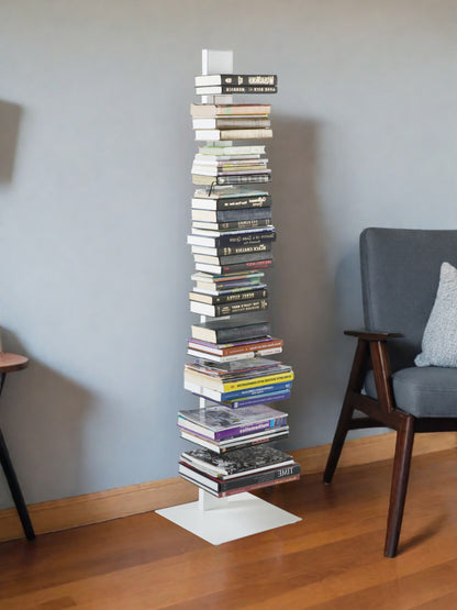 60" White Metal Ten Shelf Modern Tower Bookcase