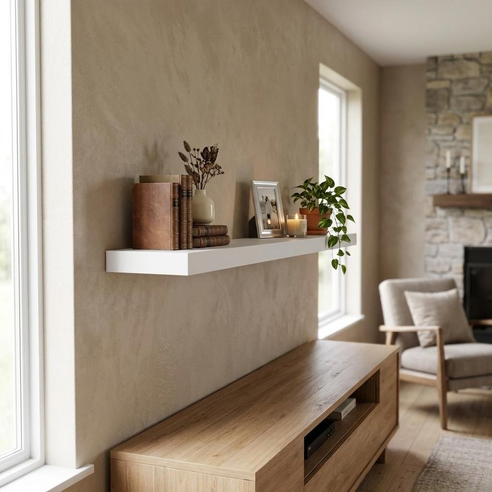 43" White Wooden Wall Mounted Floating Shelf