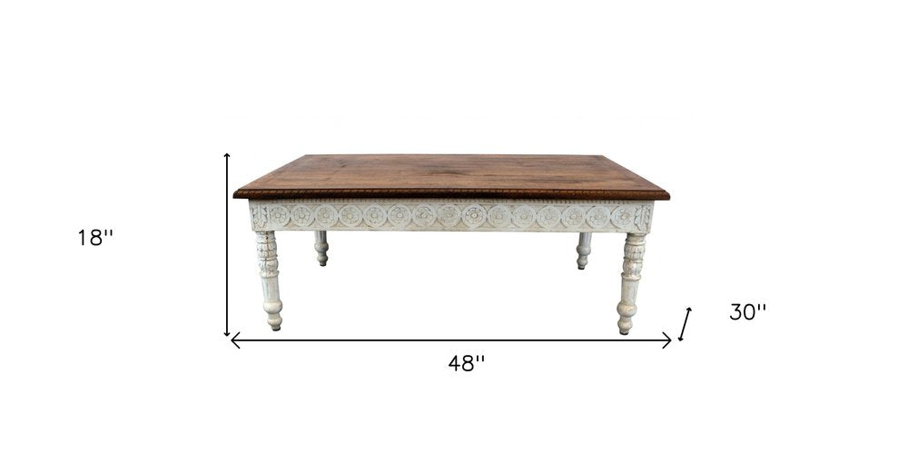48" Brown and Ivory Solid Wood Coffee Table
