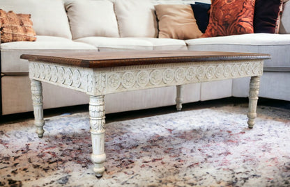 48" Brown and Ivory Solid Wood Coffee Table
