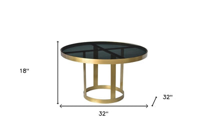 32" Black and Gold Glass and Iron Round Frame Coffee Table