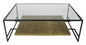 54" Clear and Black Glass and Iron Floor Shelf Coffee Table With Shelf
