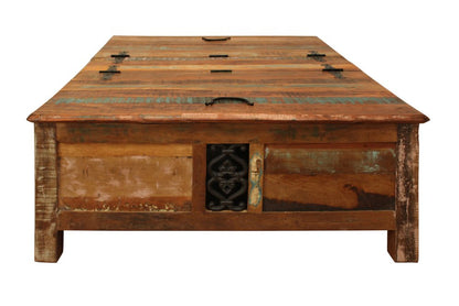 60" Green and Brown Solid Wood Distressed Lift Top Solid Coffee Table